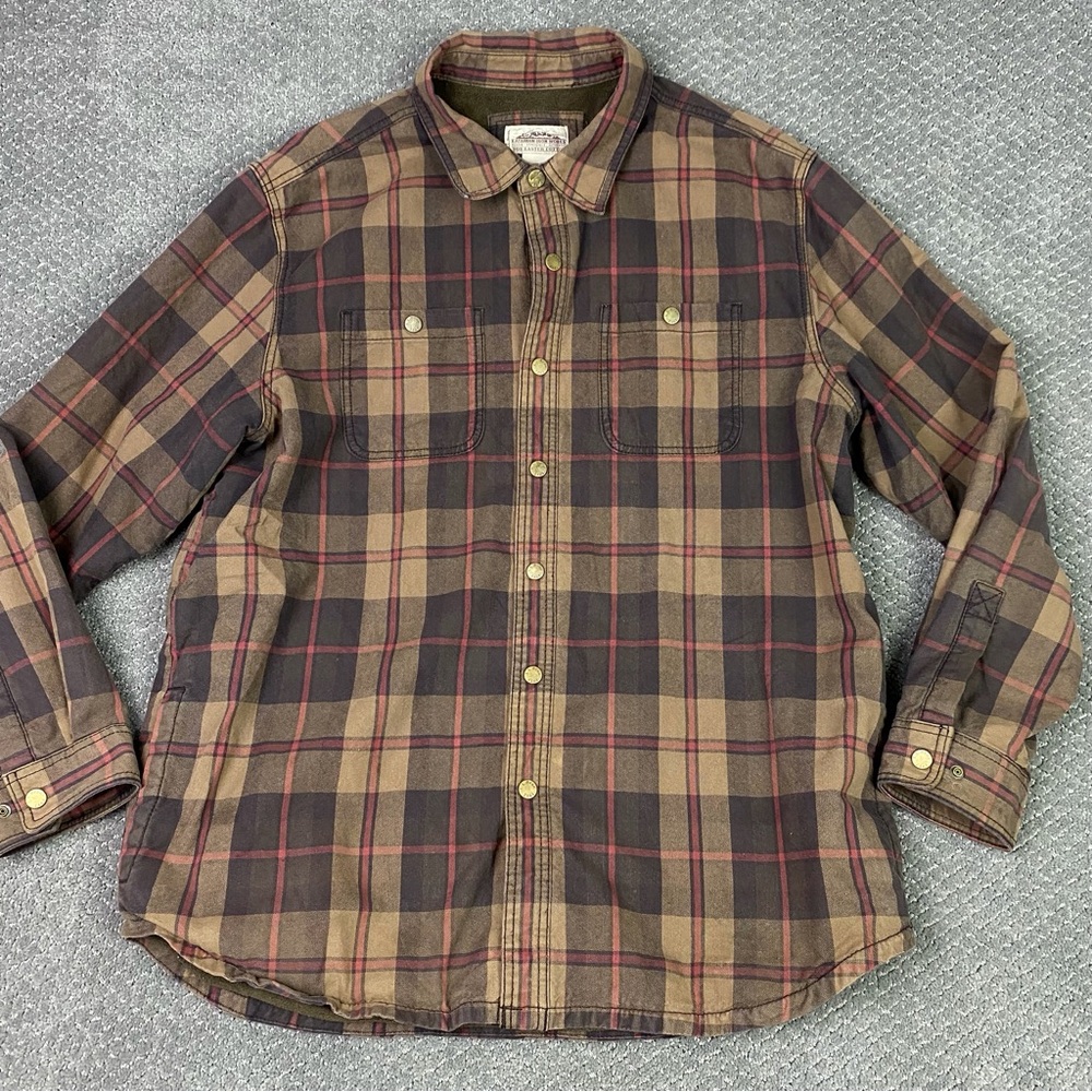 Katahdin Iron Works Flannel Shirt Jacket Shacket Mens Large LL Bean Fleece Lined